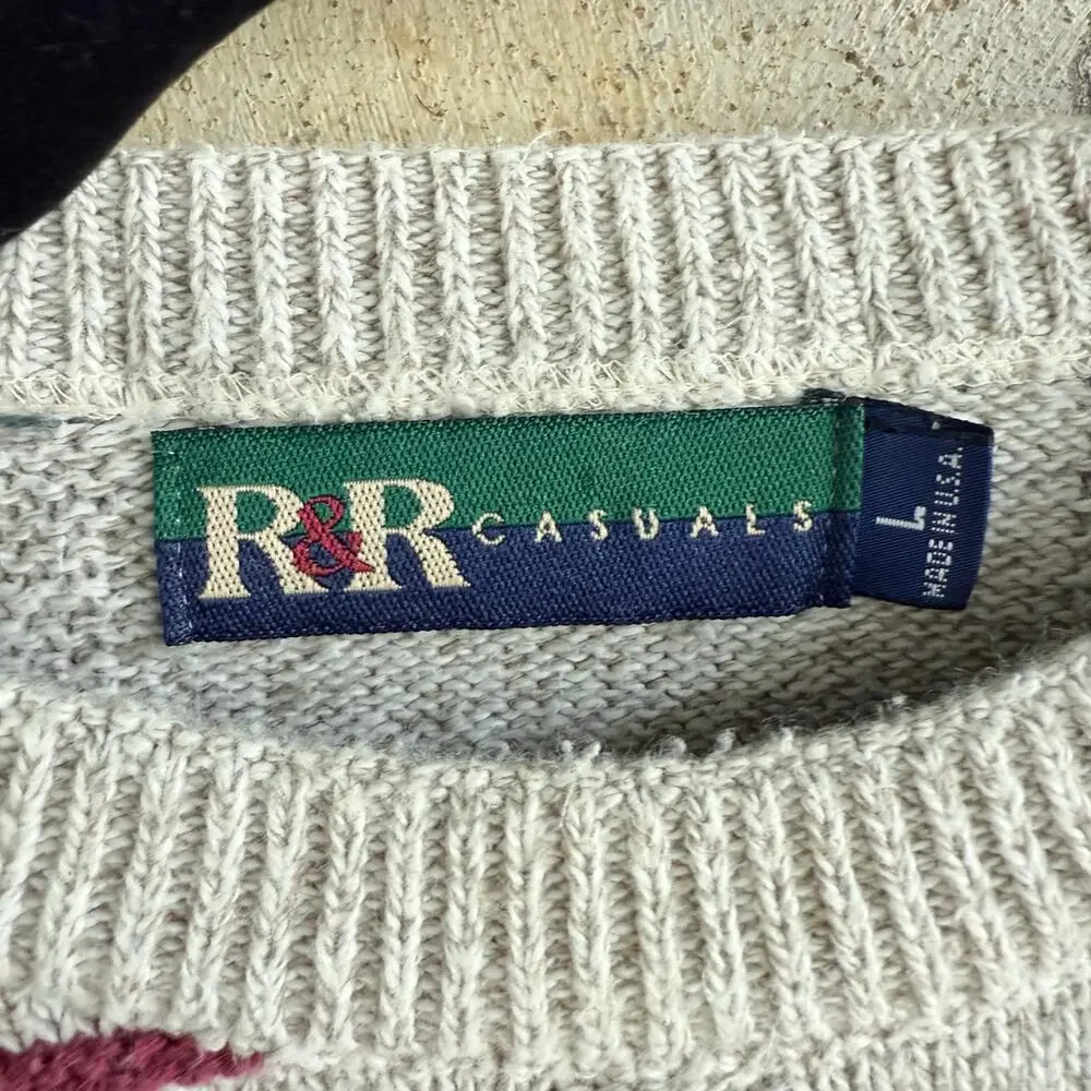 Vintage 90s Sweater Retro Grandpacore Striped Textured Made in USA Mens L Preppy